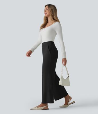 Bürohose mit hohem Bund, Seitentaschen und geradem Bein