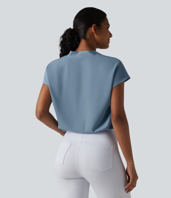 Blouse de travail col V infroissable à manches chauve-souris coupe ample