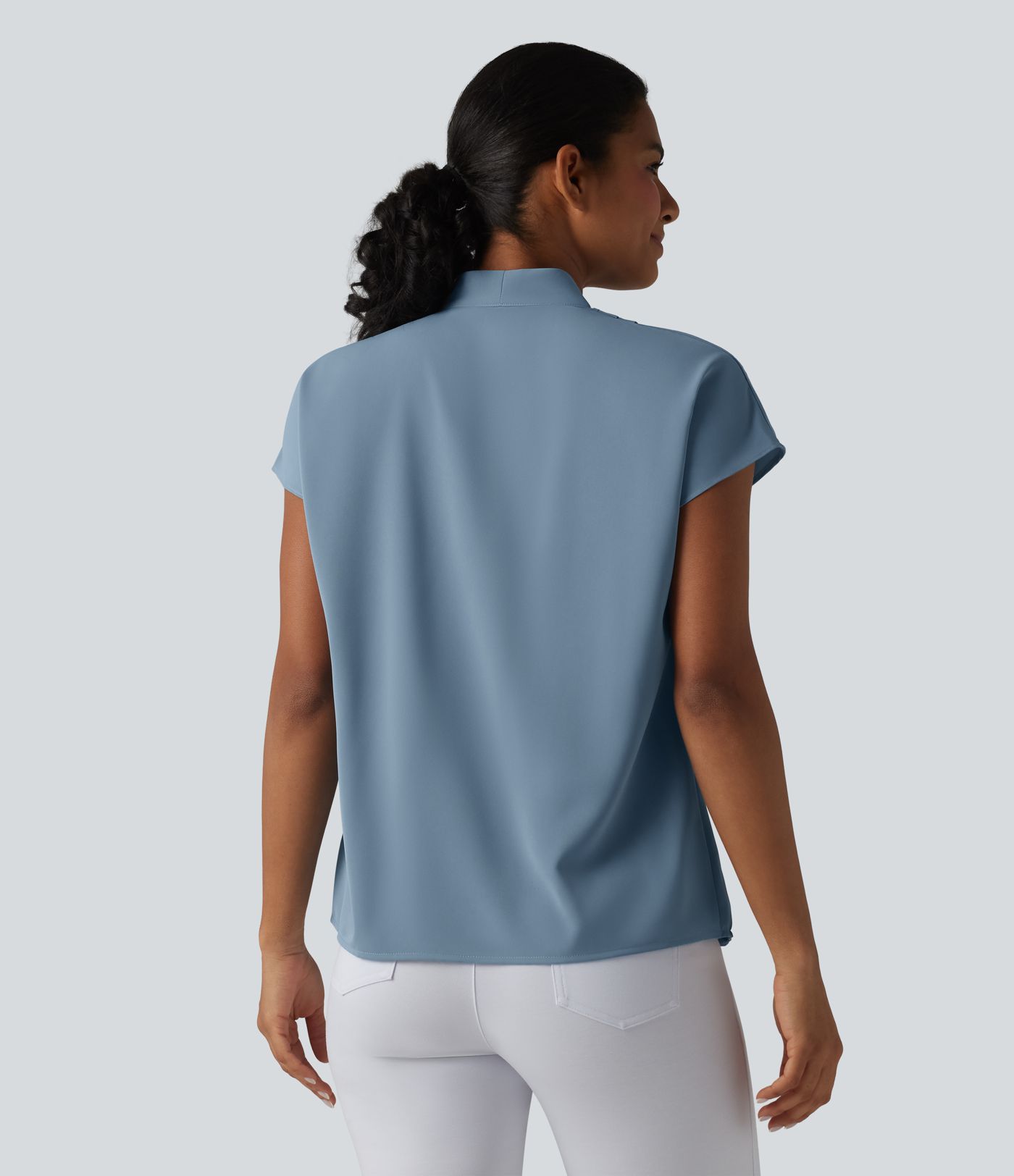 Blouse de travail col V infroissable à manches chauve-souris coupe ample