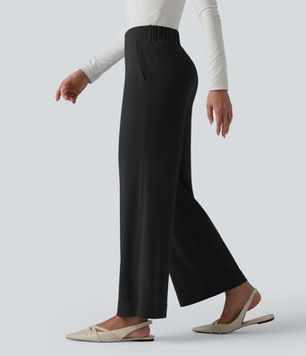 Bürohose mit hohem Bund, Seitentaschen und geradem Bein