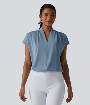 Blouse de travail col V infroissable à manches chauve-souris coupe ample