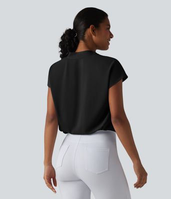 Wrinkle-resistant V-neck Batwing Sleeve Loose Fit Work Blouse