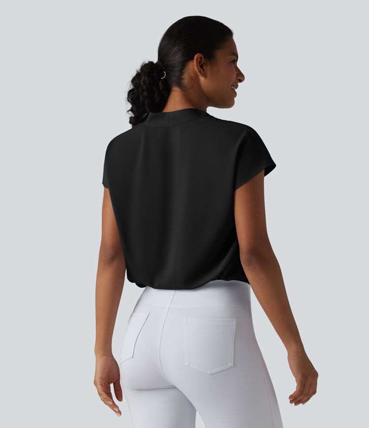 Wrinkle-resistant V-neck Batwing Sleeve Loose Fit Work Blouse