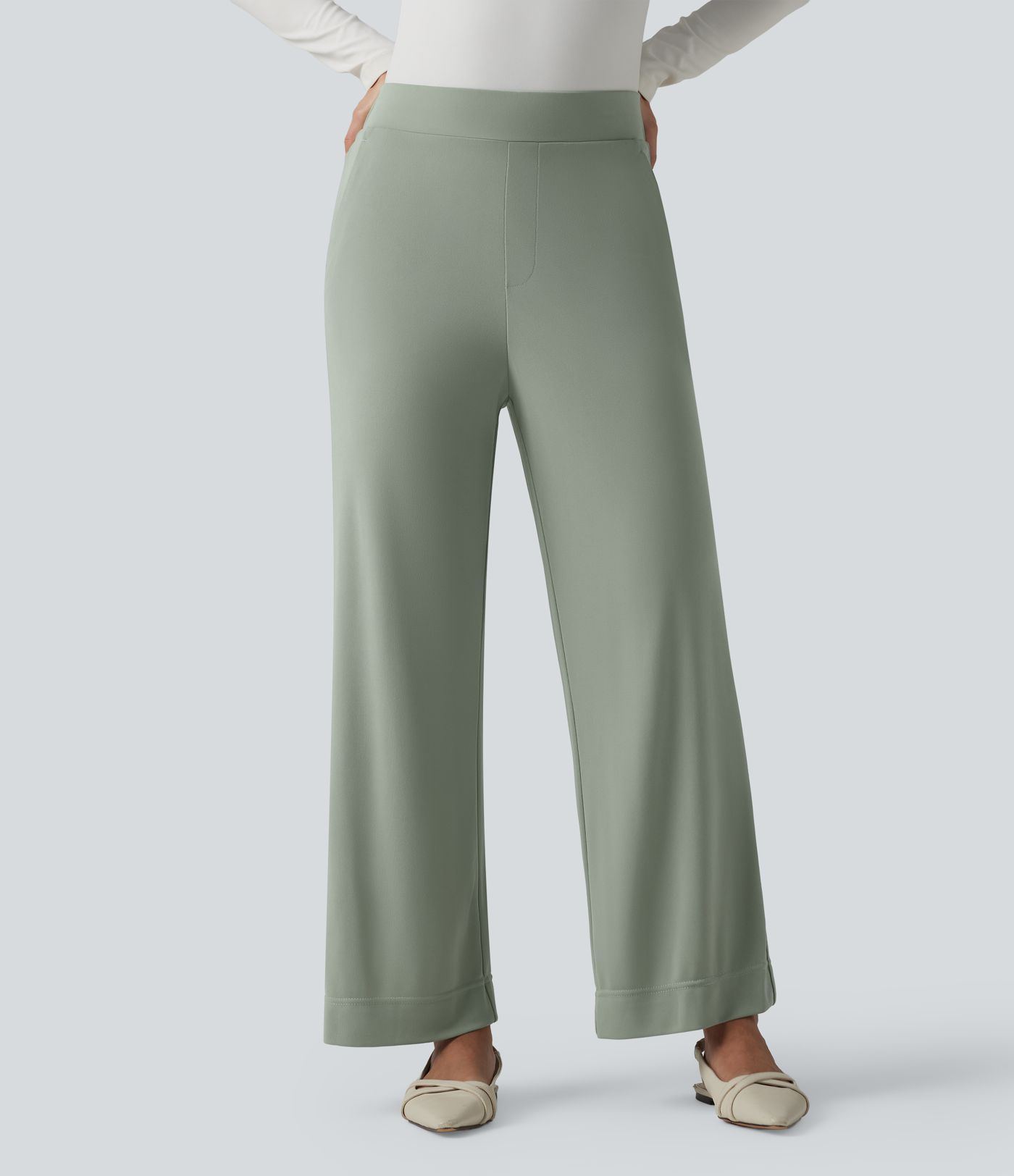 Bürohose mit hohem Bund, Seitentaschen und geradem Bein