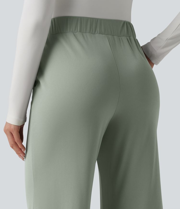 Bürohose mit hohem Bund, Seitentaschen und geradem Bein