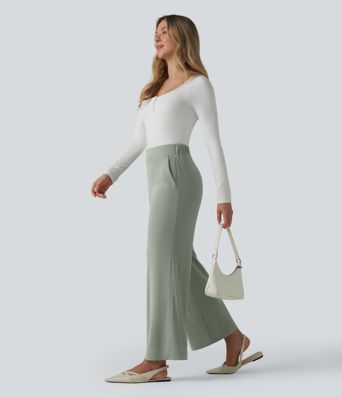 Bürohose mit hohem Bund, Seitentaschen und geradem Bein