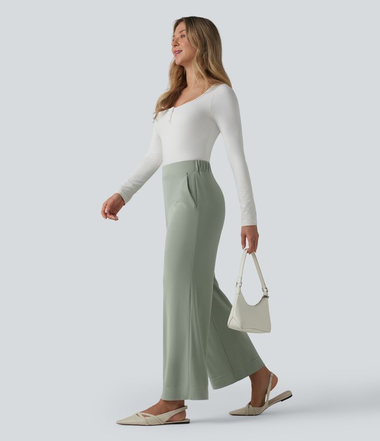 Bürohose mit hohem Bund, Seitentaschen und geradem Bein