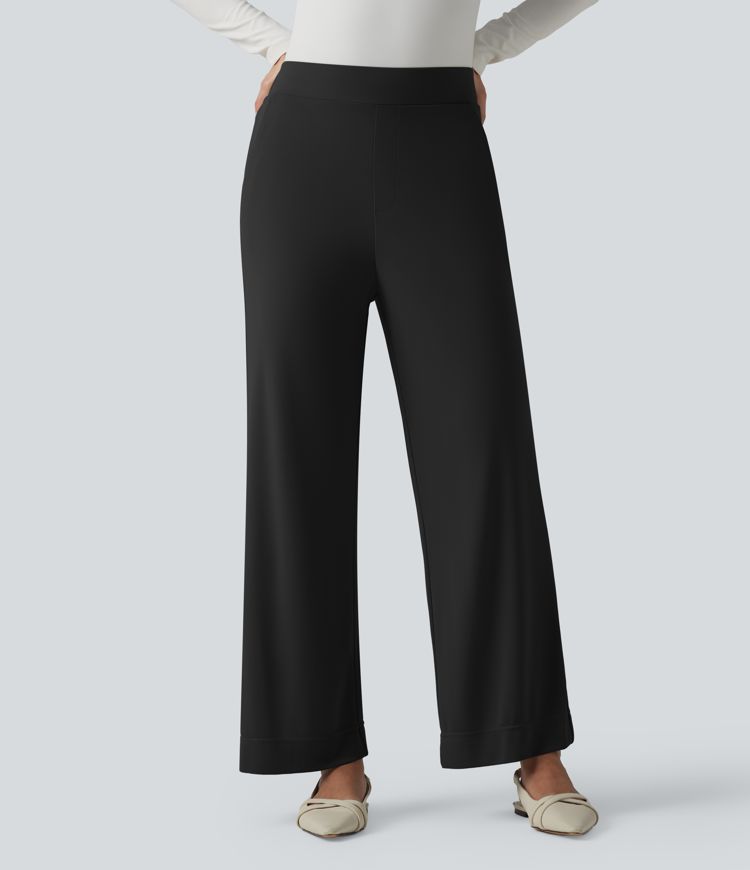 Bürohose mit hohem Bund, Seitentaschen und geradem Bein