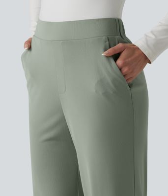 Bürohose mit hohem Bund, Seitentaschen und geradem Bein