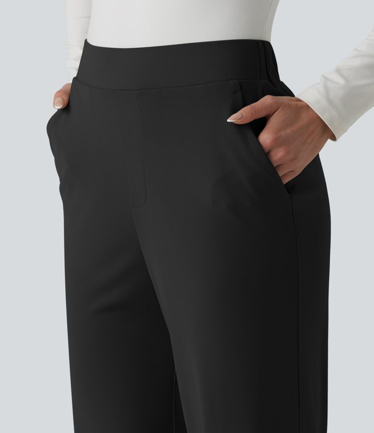 Bürohose mit hohem Bund, Seitentaschen und geradem Bein