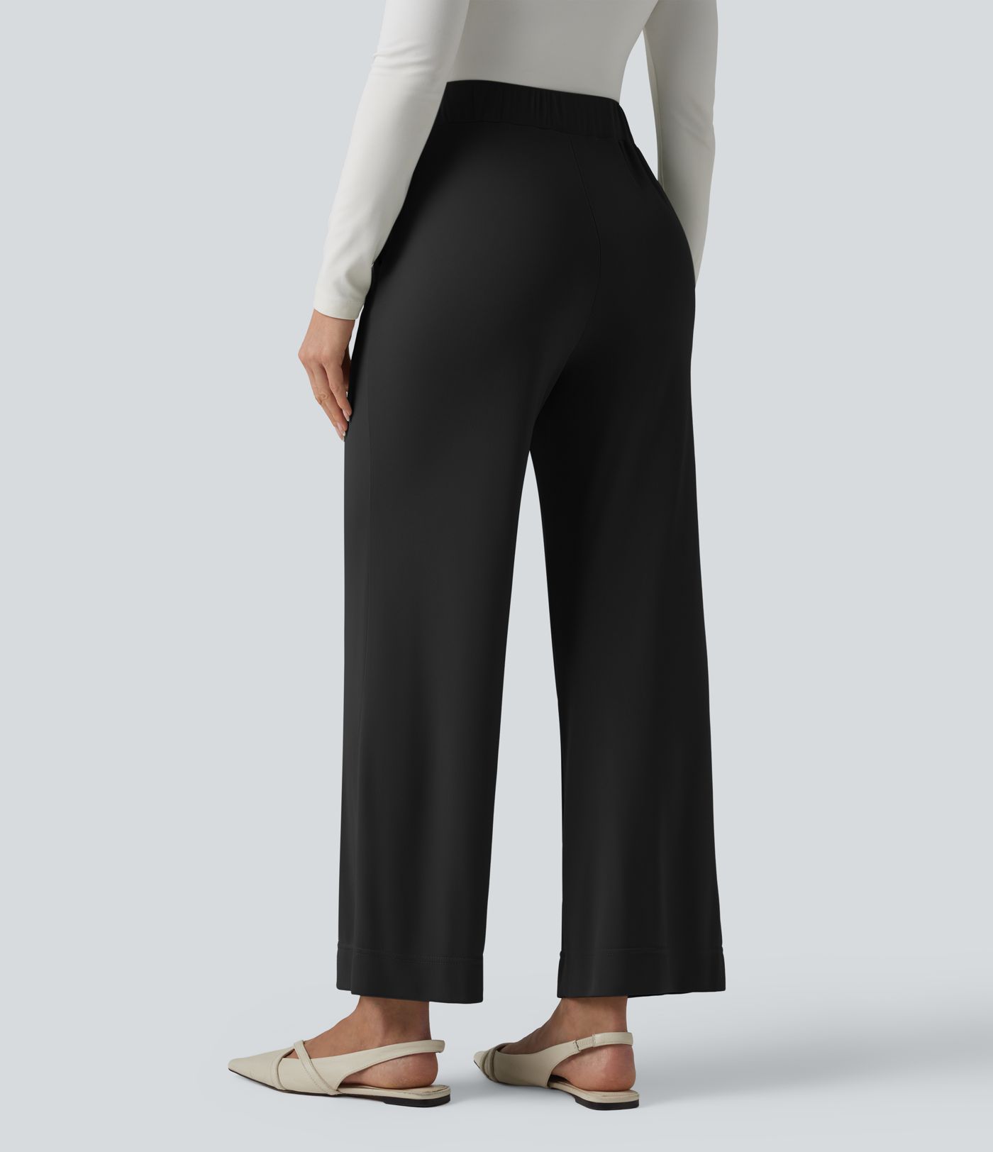 Bürohose mit hohem Bund, Seitentaschen und geradem Bein