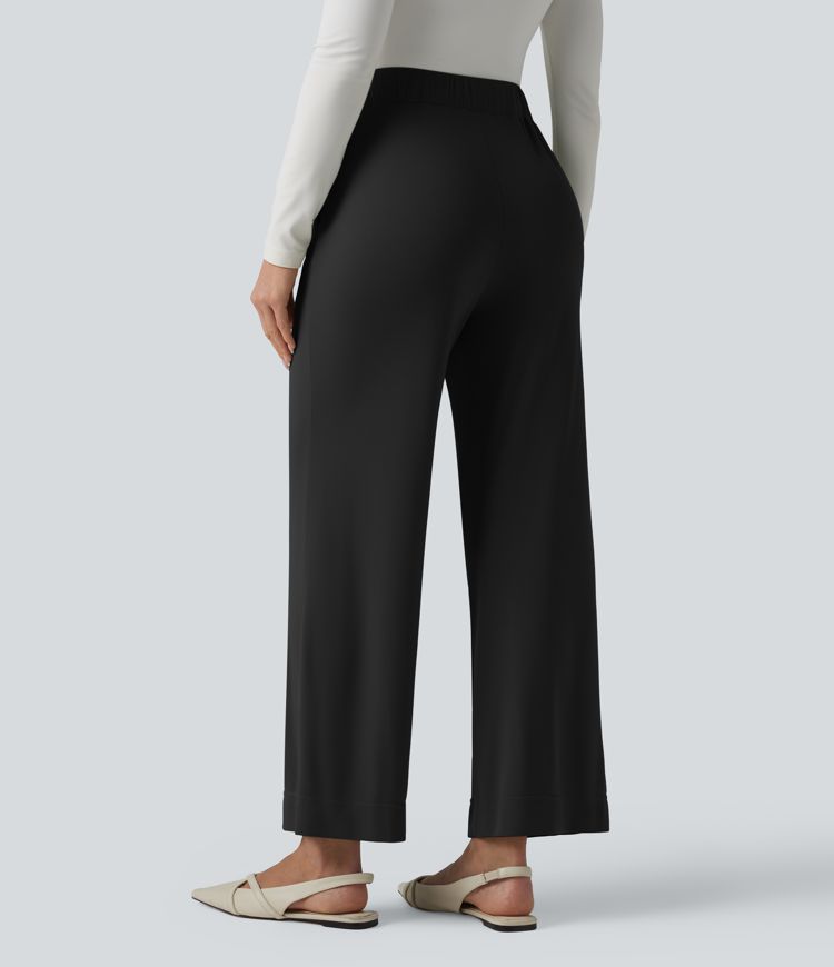 Bürohose mit hohem Bund, Seitentaschen und geradem Bein