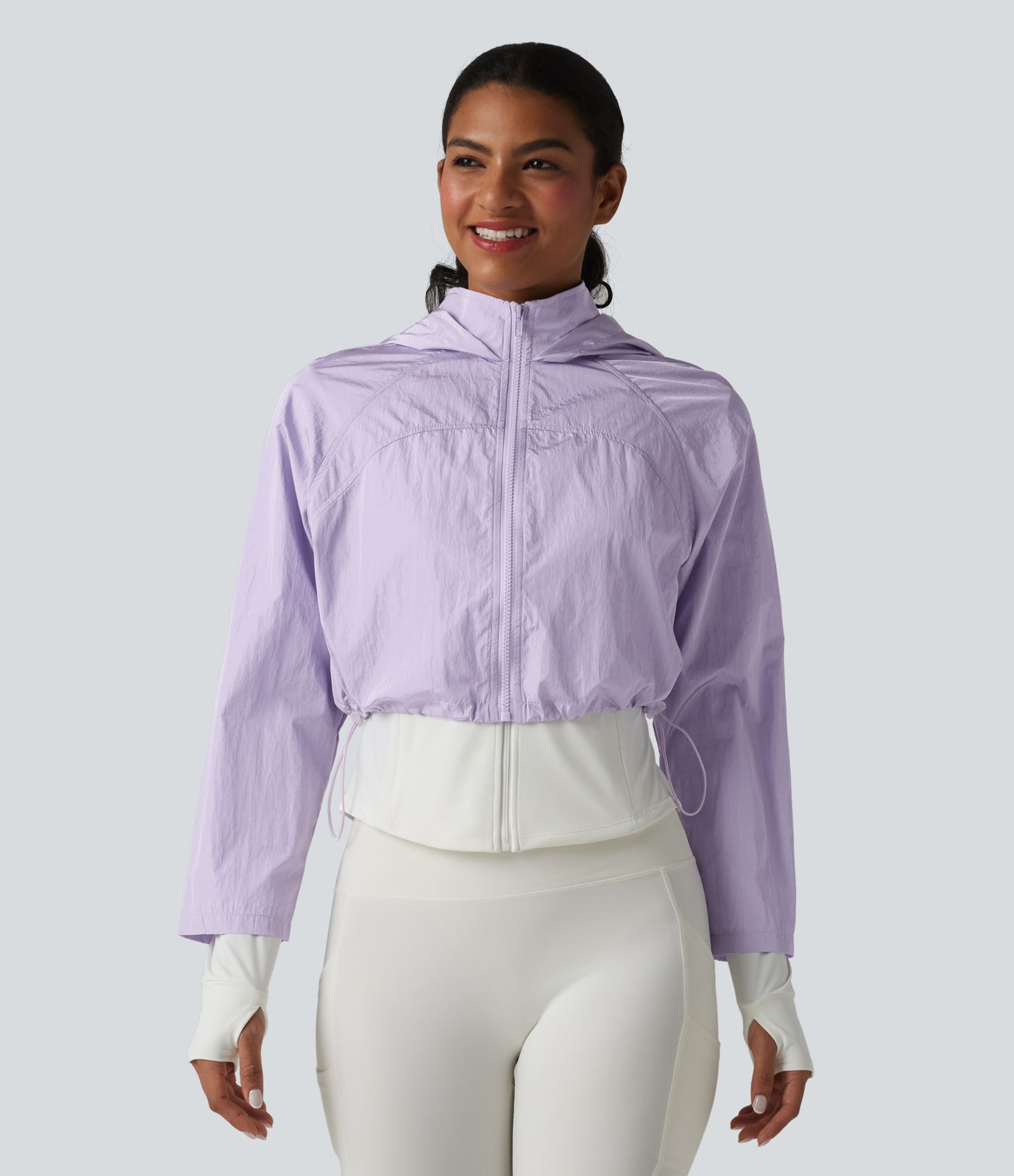 Durable Water Repellent Hooded Thumb Holes Curved Hem Running 3-in-1 Jacket with Pockets