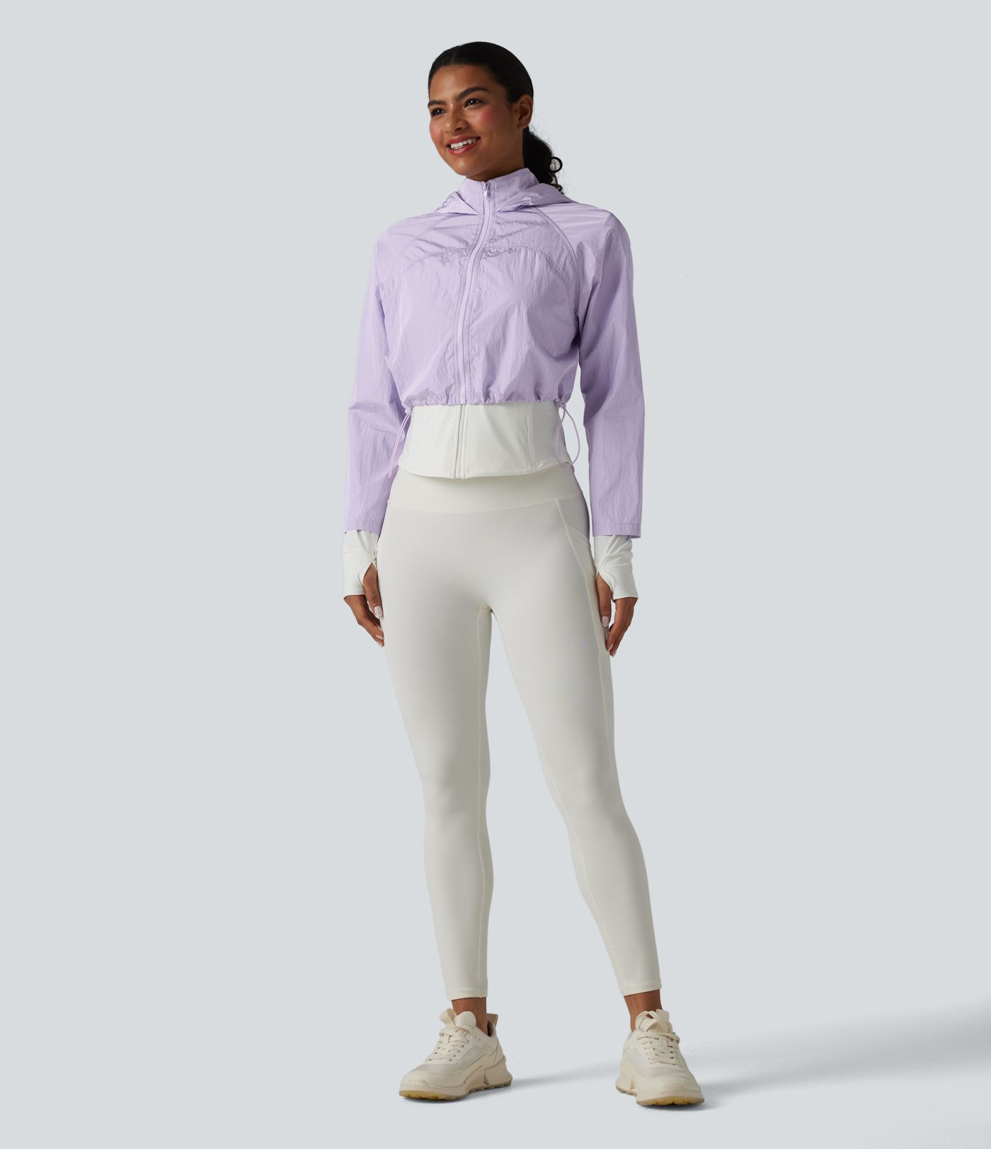 Durable Water Repellent Hooded Thumb Holes Curved Hem Running 3-in-1 Jacket with Pockets