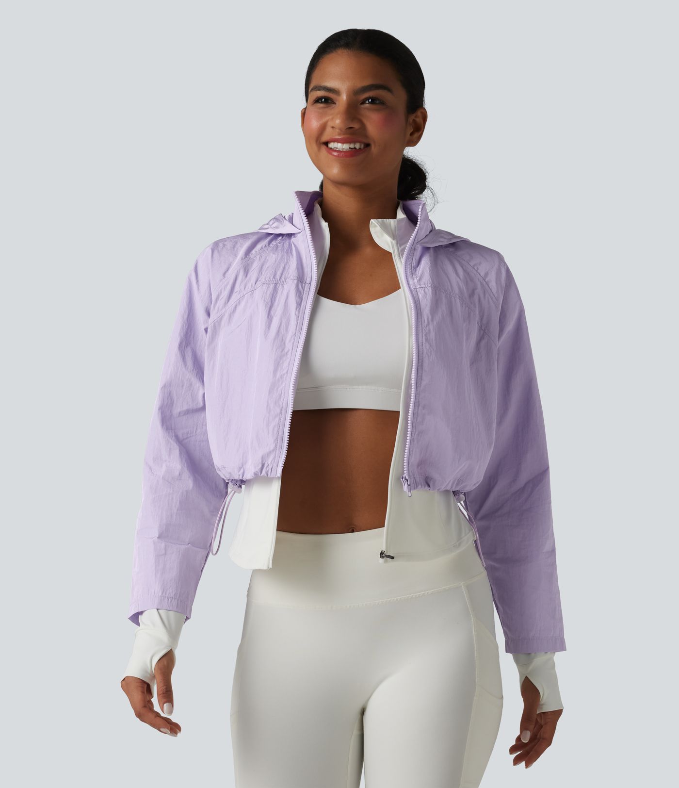 Durable Water Repellent Hooded Thumb Holes Curved Hem Running 3-in-1 Jacket with Pockets