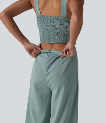 Mono de cuello cuadrado con fruncido y tacto lino - Edición Easy Peezy