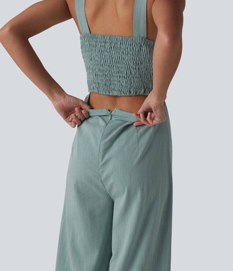 Mono de cuello cuadrado con fruncido y tacto lino - Edición Easy Peezy