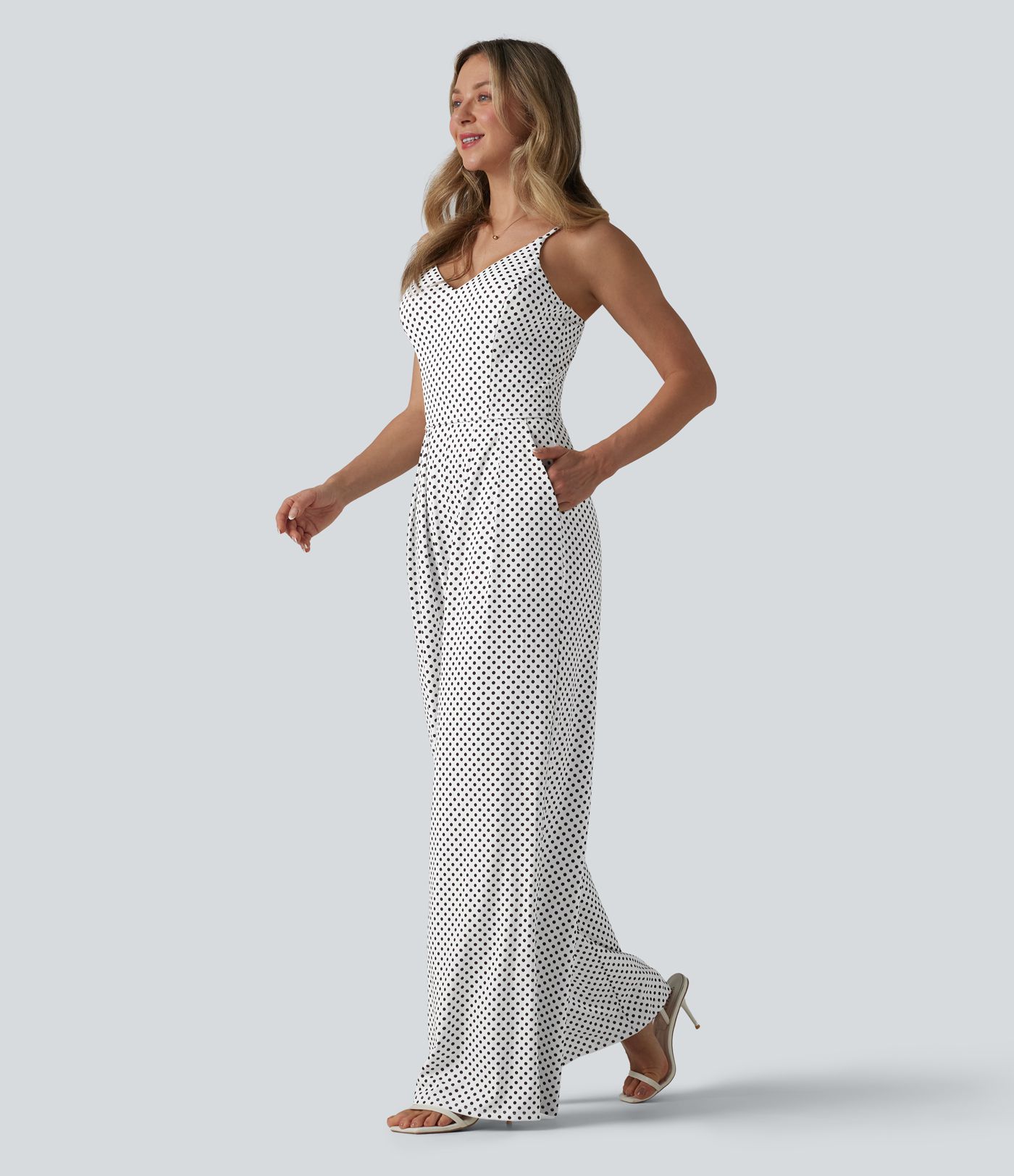 V Neck Polka Dot Slip Jumpsuit with Pockets-Easy Peezy Edition V Neck Polka Dot Slip Jumpsuit with Pockets-Easy Peezy Edition