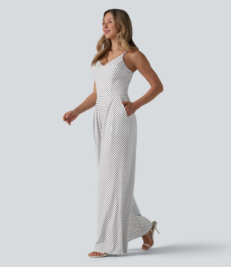 V Neck Polka Dot Slip Jumpsuit with Pockets-Easy Peezy Edition V Neck Polka Dot Slip Jumpsuit with Pockets-Easy Peezy Edition