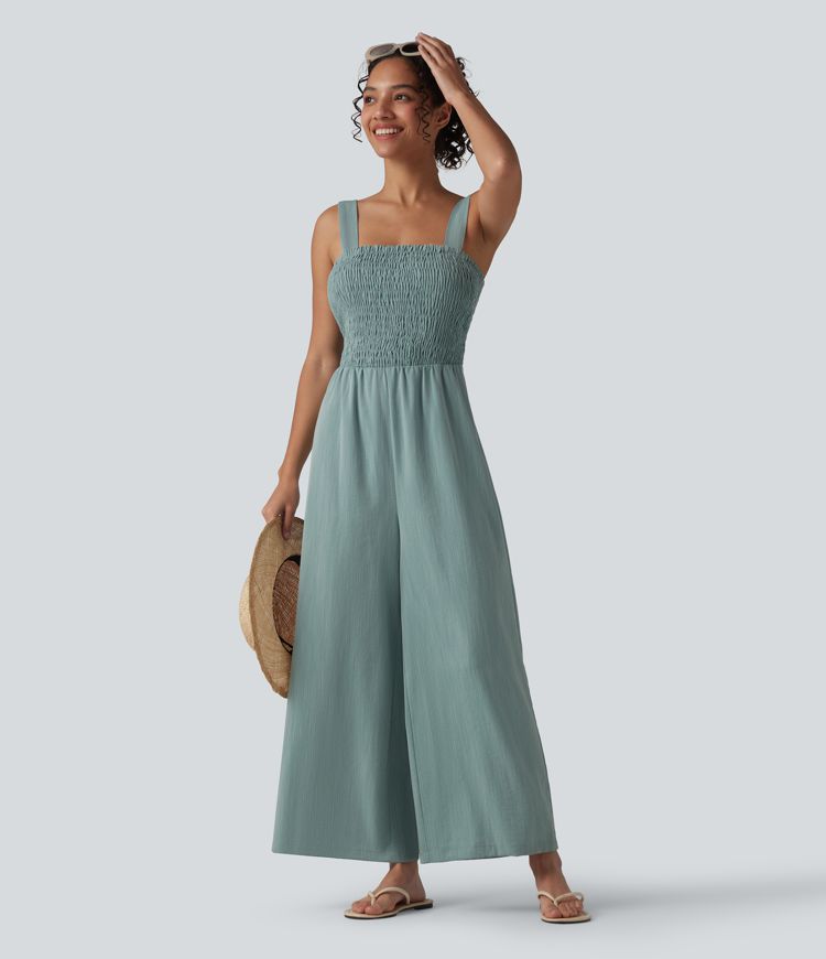 Mono de cuello cuadrado con fruncido y tacto lino - Edición Easy Peezy