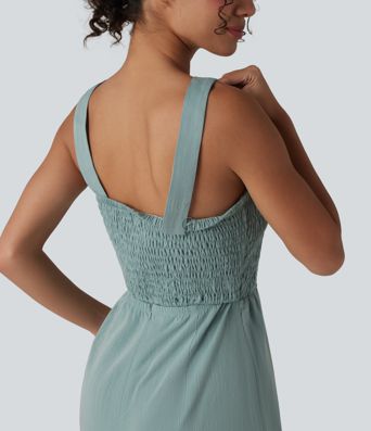 Mono de cuello cuadrado con fruncido y tacto lino - Edición Easy Peezy