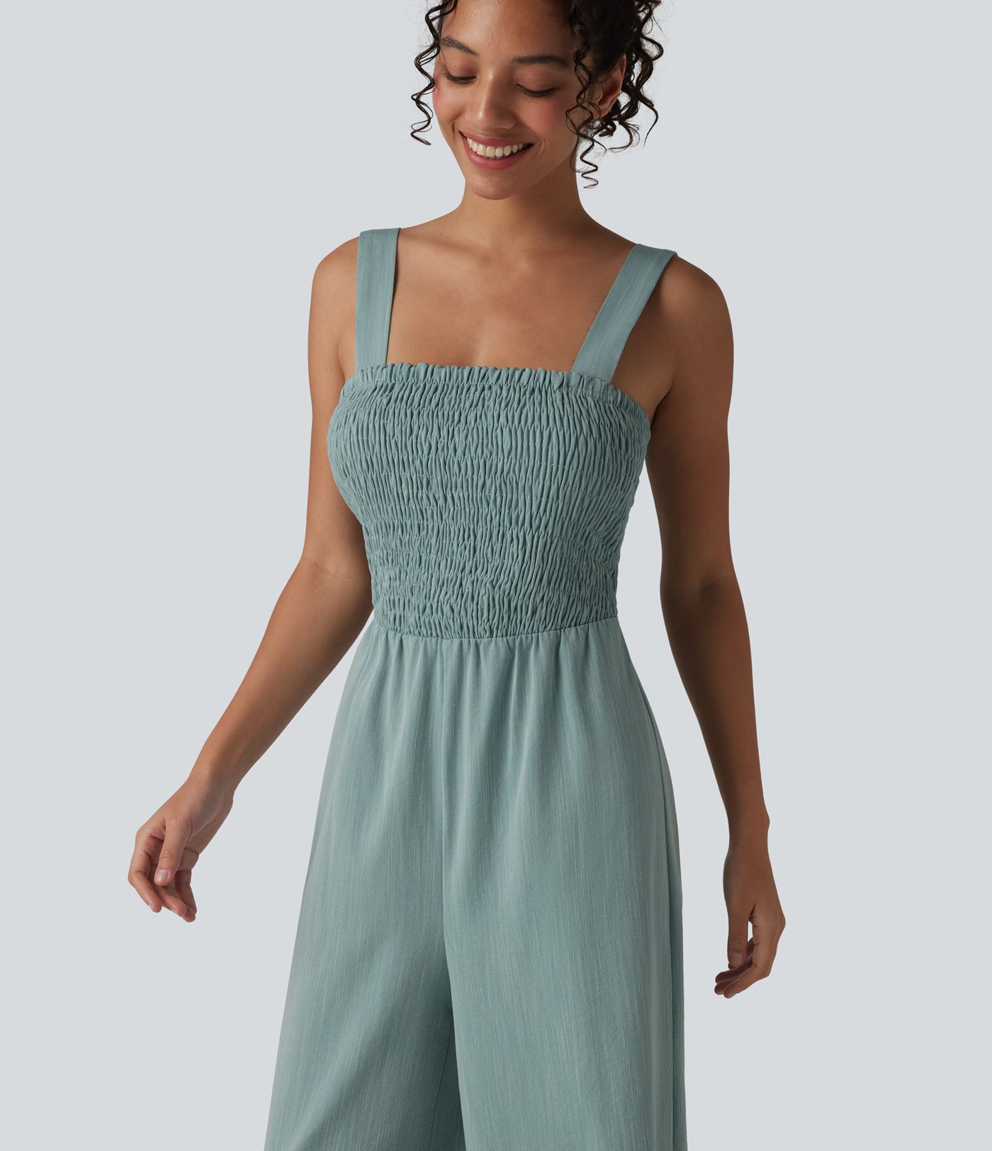 Mono de cuello cuadrado con fruncido y tacto lino - Edición Easy Peezy