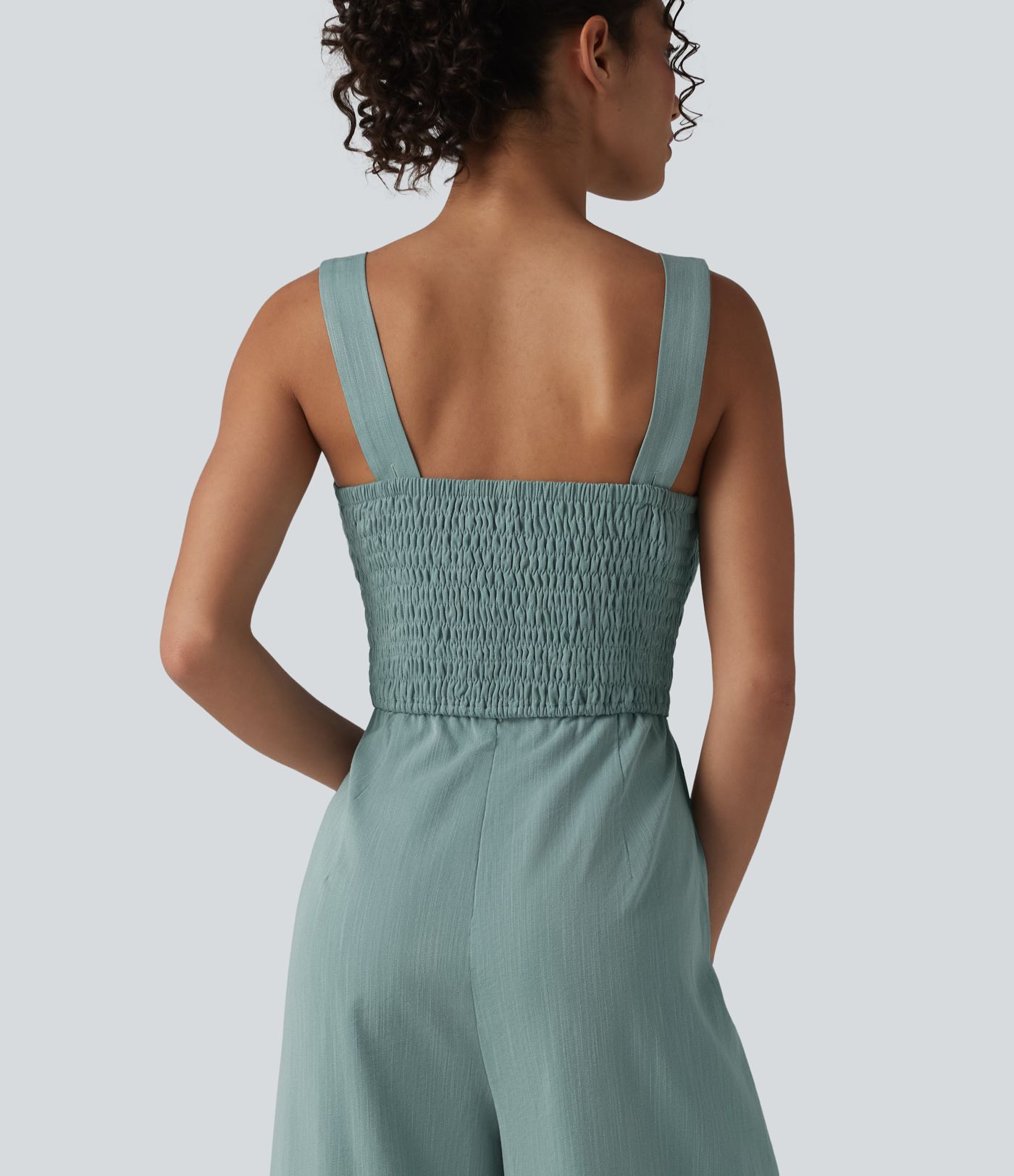 Mono de cuello cuadrado con fruncido y tacto lino - Edición Easy Peezy