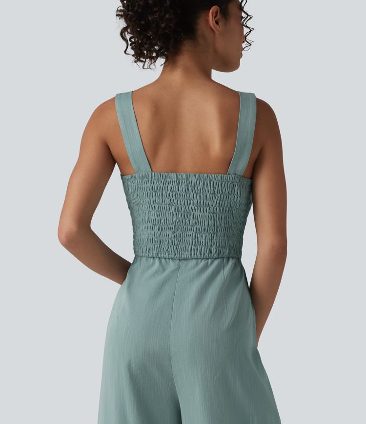 Mono de cuello cuadrado con fruncido y tacto lino - Edición Easy Peezy