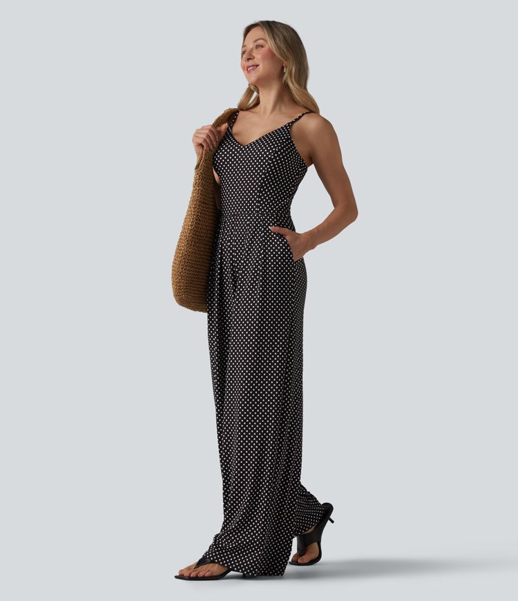 Jumpsuit mit V-Ausschnitt, Seitentaschen und Polka-Dots - Easy Peezy Edition Jumpsuit mit V-Ausschnitt, Seitentaschen und Polka-Dots - Easy Peezy Edition