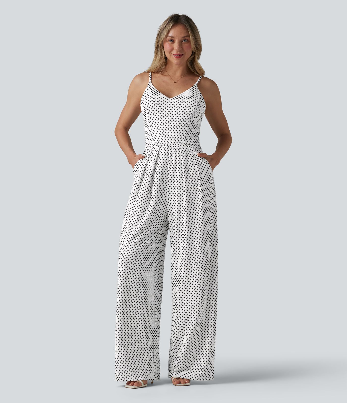 V Neck Polka Dot Slip Jumpsuit with Pockets-Easy Peezy Edition V Neck Polka Dot Slip Jumpsuit with Pockets-Easy Peezy Edition