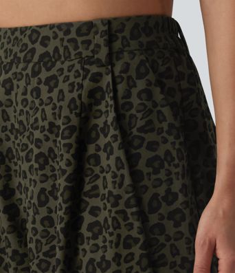 Mid Rise Leopard Print Casual Barrel Leg Pants with Pockets