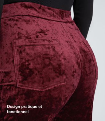 Pantalon Casual en Velours Taille Haute avec Bouton Multipoches Droites