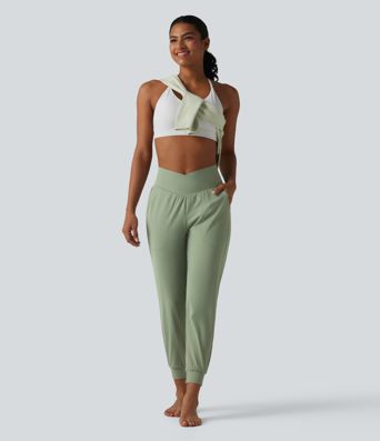 SoftlyZero™ - Schmal zulaufende Yoga-Joggers mit hohem Crossover-Bund und Seitentaschen - UPF50+