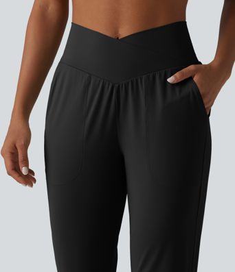 SoftlyZero™ High Waisted Crossover Tapered Yoga Joggers with Pockets-UPF50+