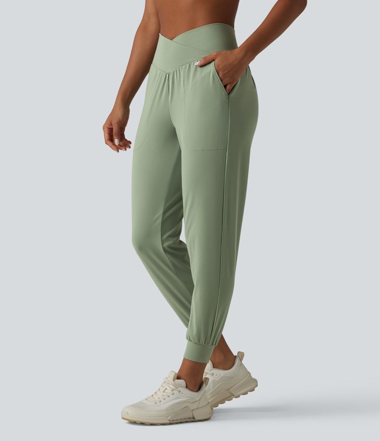 SoftlyZero™ - Schmal zulaufende Yoga-Joggers mit hohem Crossover-Bund und Seitentaschen - UPF50+