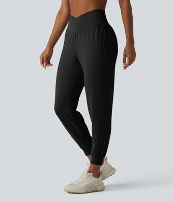 SoftlyZero™ High Waisted Crossover Tapered Yoga Joggers with Pockets-UPF50+