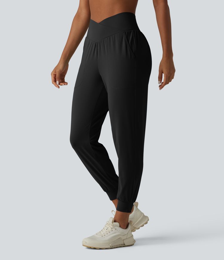 SoftlyZero™ High Waisted Crossover Tapered Yoga Joggers with Pockets-UPF50+