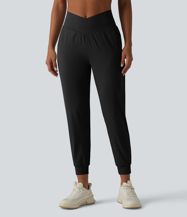 SoftlyZero™ High Waisted Crossover Tapered Yoga Joggers with Pockets-UPF50+