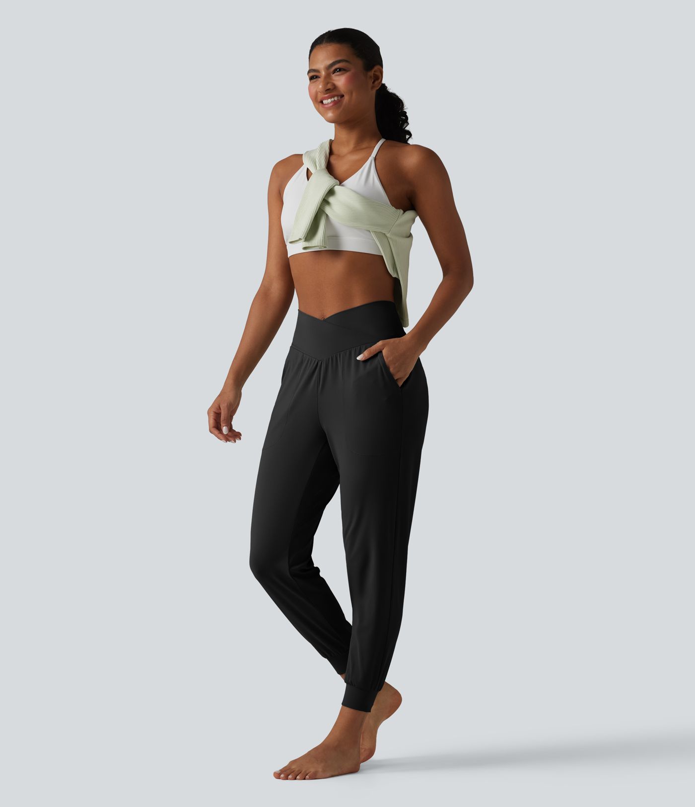SoftlyZero™ High Waisted Crossover Tapered Yoga Joggers with Pockets-UPF50+