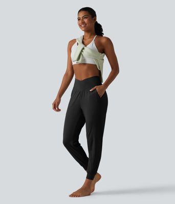 SoftlyZero™ High Waisted Crossover Tapered Yoga Joggers with Pockets-UPF50+