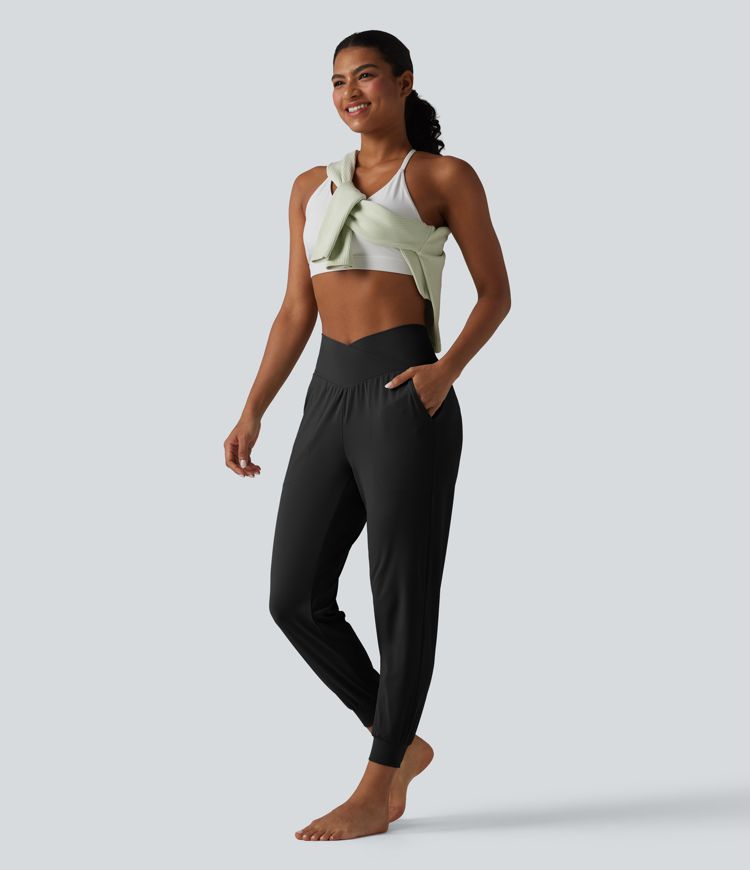 SoftlyZero™ High Waisted Crossover Tapered Yoga Joggers with Pockets-UPF50+
