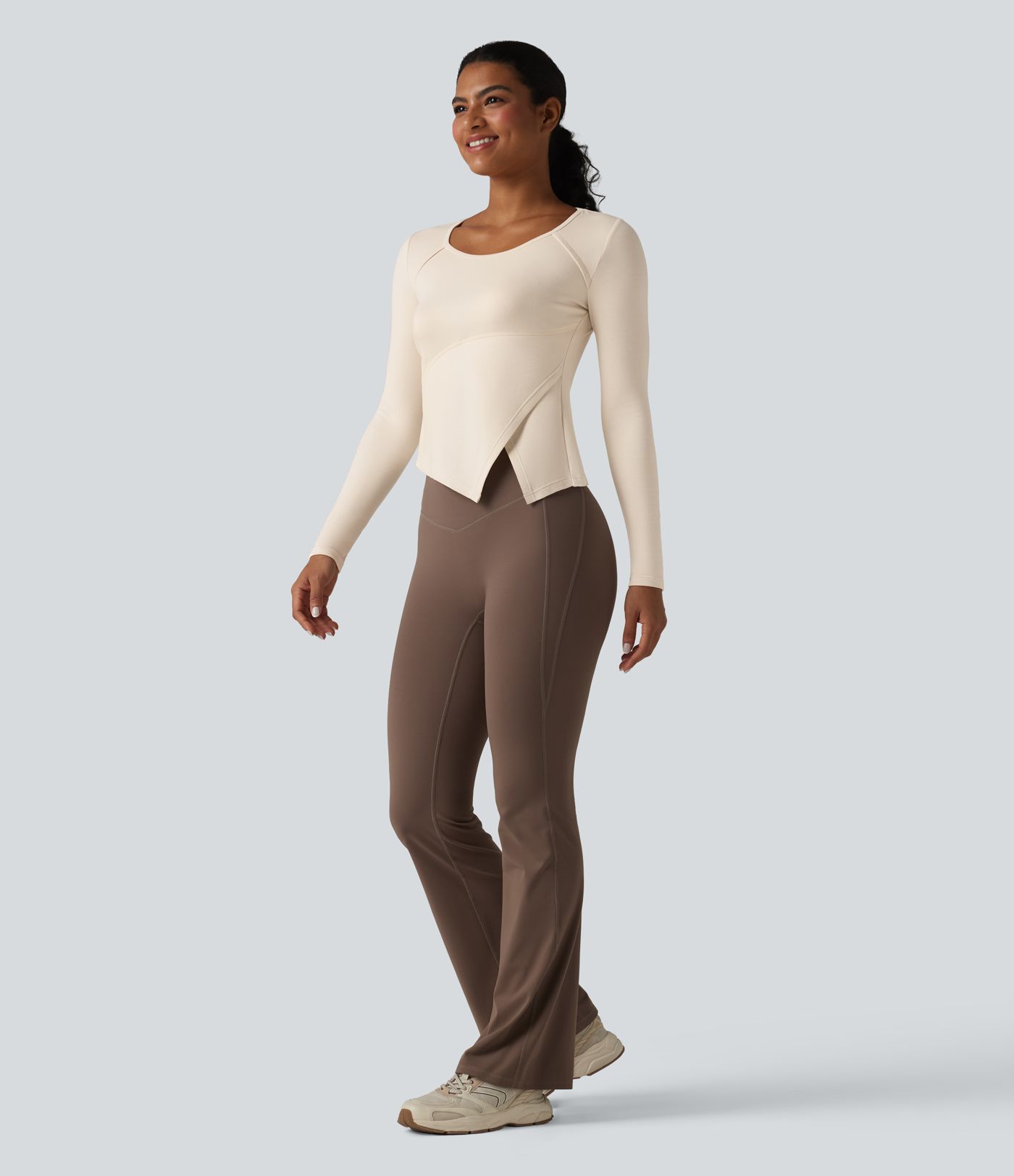 Halara HeatCore Round Neck Long Sleeve Asymmetric Hem Workout Warming Top