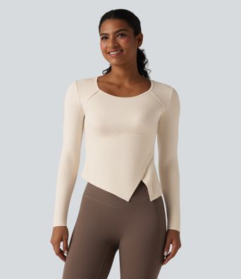 Halara HeatCore Round Neck Long Sleeve Asymmetric Hem Workout Warming Top