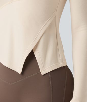 Halara HeatCore Round Neck Long Sleeve Asymmetric Hem Workout Warming Top