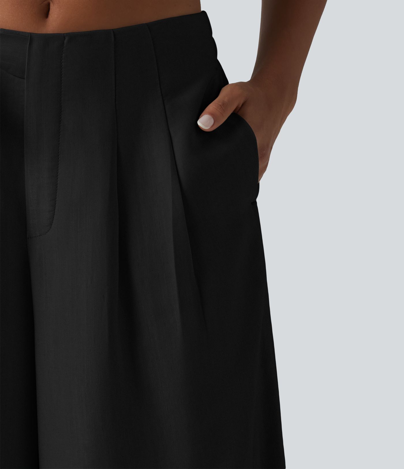 High Waisted Tie Side Baggy Linen-Blend Pants with Pockets