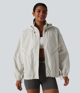 Water Repellent Reflective Hooded Long Sleeve Running Windbreaker Jacket with Pockets