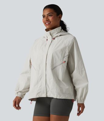 Water Repellent Reflective Hooded Long Sleeve Running Windbreaker Jacket with Pockets