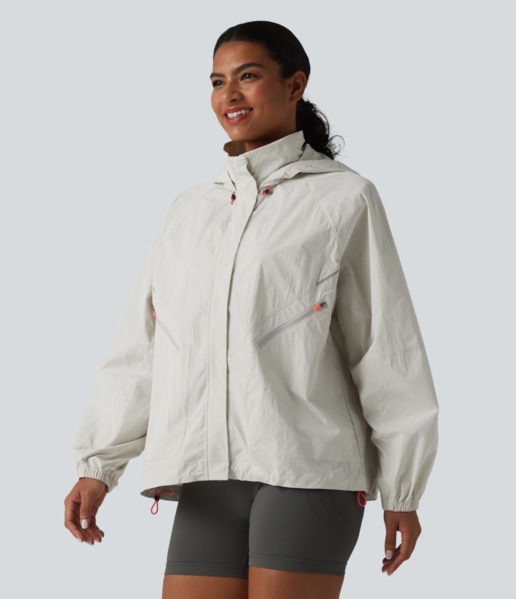 Water Repellent Reflective Hooded Long Sleeve Running Windbreaker Jacket with Pockets