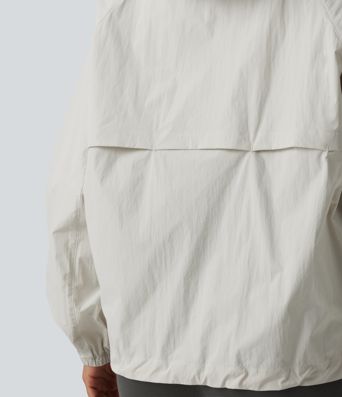 Water Repellent Reflective Hooded Long Sleeve Running Windbreaker Jacket with Pockets