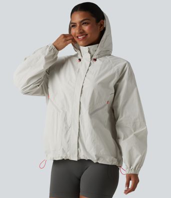 Water Repellent Reflective Hooded Long Sleeve Running Windbreaker Jacket with Pockets